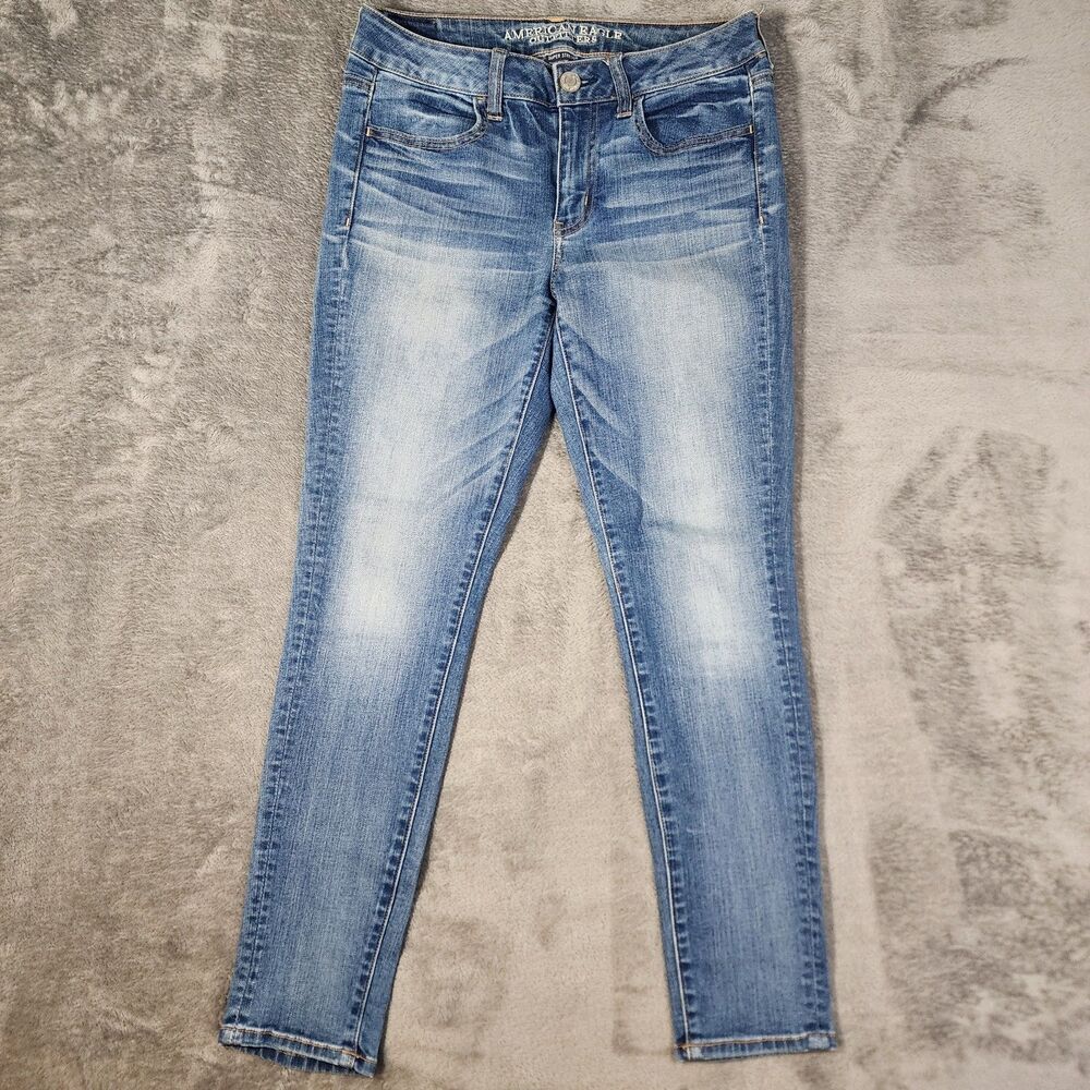 American Eagle 8 Short Super Stretch Low Rise Skinny Jegging Blue Denim Jeans AE
